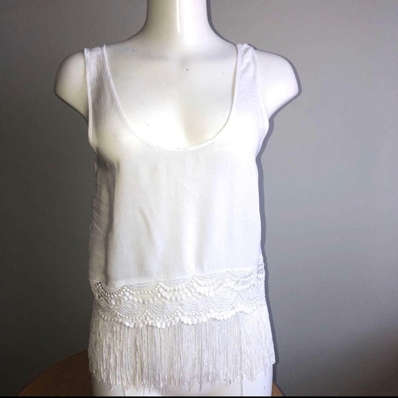 White Fringe Tank Top- Flow Fit - Picture 3 of 4